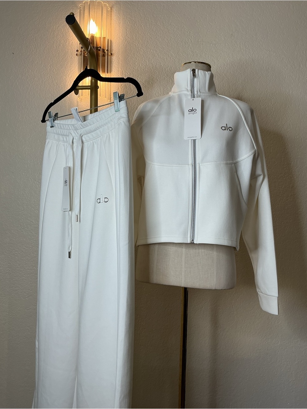 ALO Yoga White High-Rise Track Joggers and Jacket Set - Picture 2 of 14